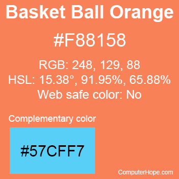 Example of Basket Ball Orange color or HTML color code #F88158 with complementary color #57CFF7.
