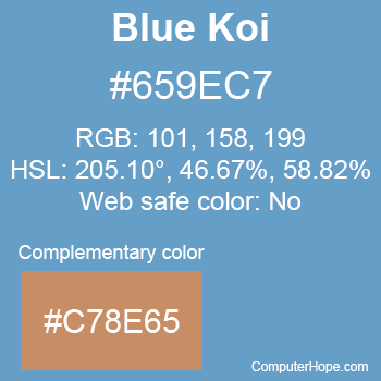 Example of Blue Koi color or HTML color code #659EC7 with complementary color #C78E65.