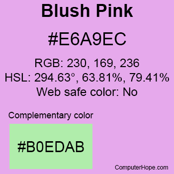Example of Blush Pink color or HTML color code #E6A9EC.