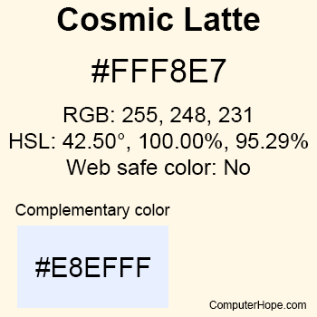 Example of Cosmic Latte color or HTML color code #FFF8E7.