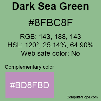 Example of DarkSeaGreen color or HTML color code #8FBC8F with complementary color #BD8FBD.