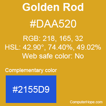 Example of GoldenRod color or HTML color code #DAA520 with complementary color #2155D9.