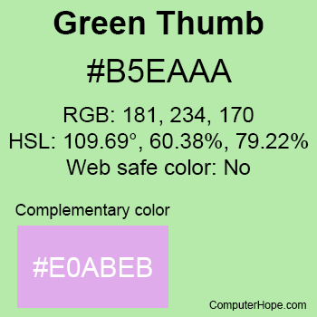 Example of Green Thumb color or HTML color code #B5EAAA.