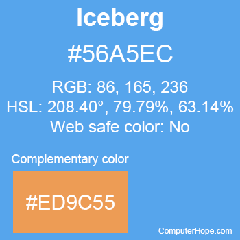 Example of Iceberg color or HTML color code #56A5EC with complementary color #ED9C55.
