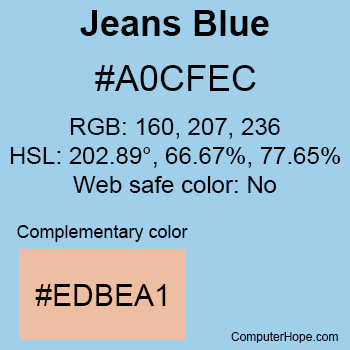 Example of Jeans Blue color or HTML color code #A0CFEC.