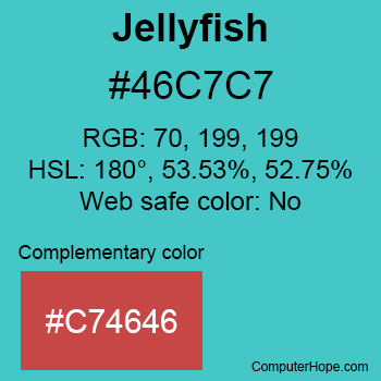 Example of Jellyfish color or HTML color code #46C7C7 with complementary color #C74646.