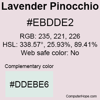 Example of Lavender Pinocchio color or HTML color code #EBDDE2.