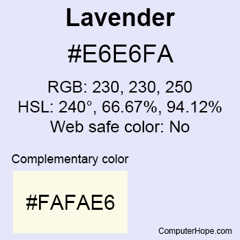 Example of Lavender color or HTML color code #E6E6FA.