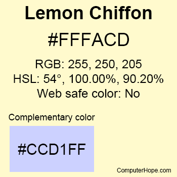 Example of LemonChiffon color or HTML color code #FFFACD.
