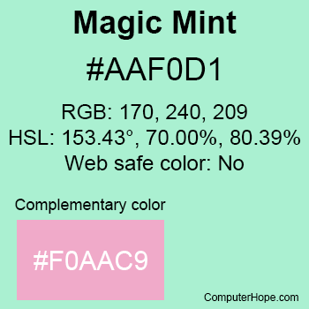 Example of Magic Mint color or HTML color code #AAF0D1.