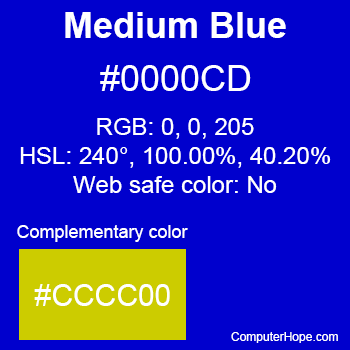 Example of MediumBlue color or HTML color code #0000CD.