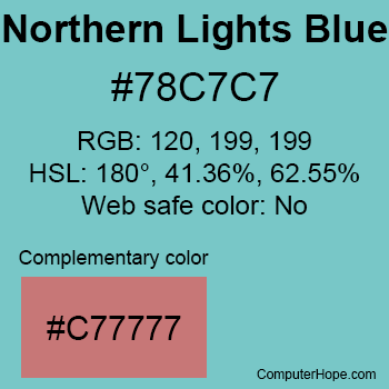 Example of Northern Lights Blue color or HTML color code #78C7C7 with complementary color #C77777.