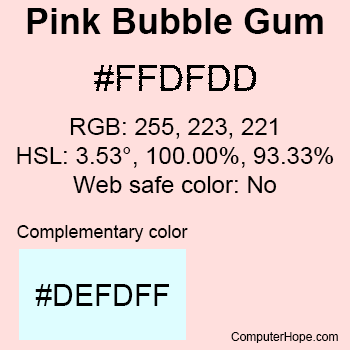 Example of Pink Bubble Gum color or HTML color code #FFDFDD.