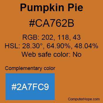Example of Pumpkin Pie color or HTML color code #CA762B with complementary color #2A7FC9.