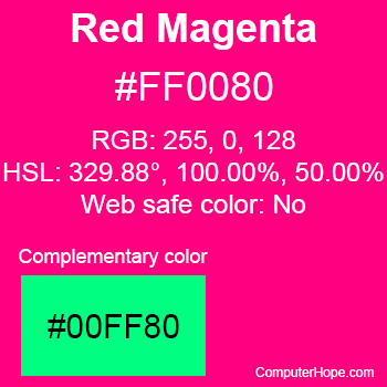 Example of Red Magenta color or HTML color code #FF0080.