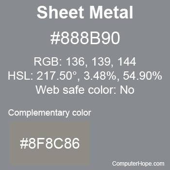 Example of Sheet Metal color or HTML color code #888B90 with complementary color #8F8C86.