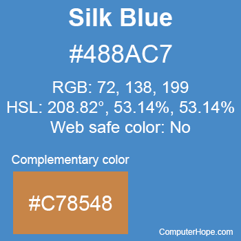 Example of Silk Blue color or HTML color code #488AC7 with complementary color #C78548.