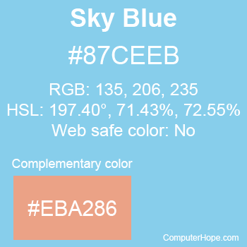 Example of SkyBlue color or HTML color code #87CEEB with complementary color #EBA286.