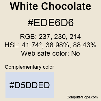 Example of White Chocolate color or HTML color code #EDE6D6.