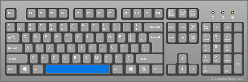 Spacebar key highlighted in blue.
