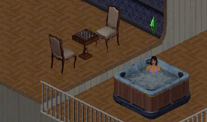 The Sims game in the hot tub.