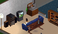 The Sims watching TV.