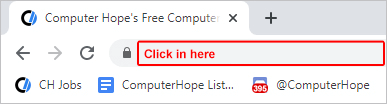 Clicking in the address bar of an Internet browser.