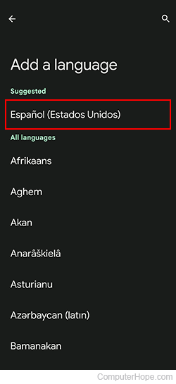 Adding a new language to an Android device.