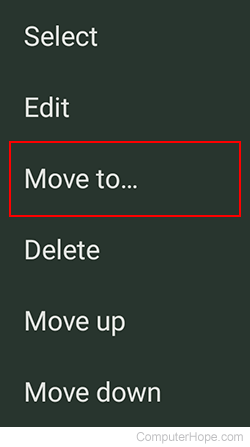 Move to feature in Android mobile bookmarks.