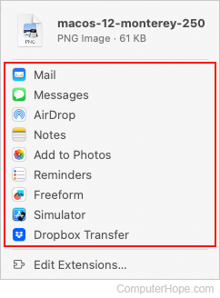 Choosing where to send an e-mail attachment in Apple Mail.