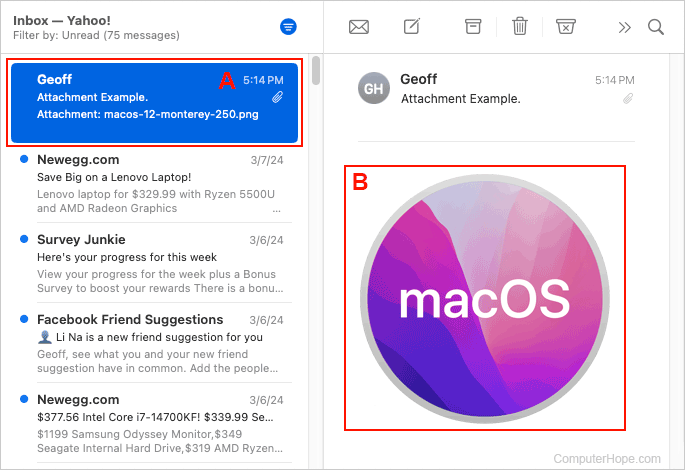 Downloading and attachment from a message in Apple Mail.