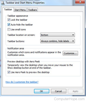 Auto-hide option for the Windows taskbar