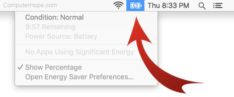 Checking the laptop battery status in macOS