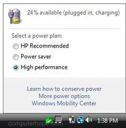 Windows Vista battery power properties