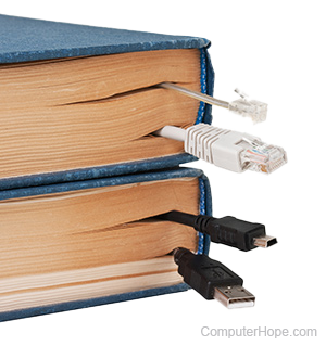 Book bookmarked using different computer cables.