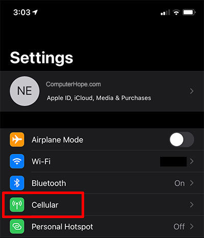 iPhone Cellular settings