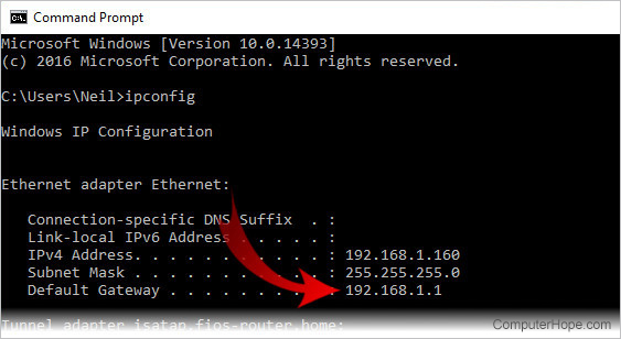 ipconfig output in the Windows Command Prompt