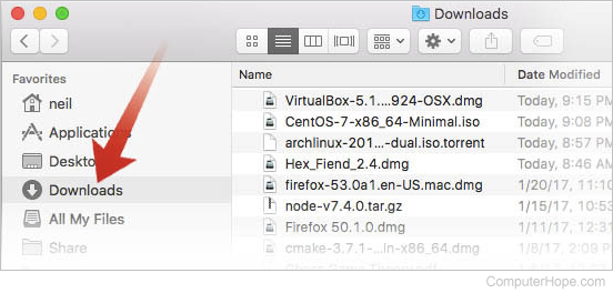 OS X Download folder in a Finder window.