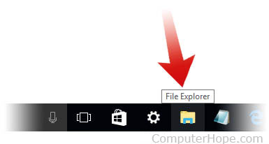 Running explorer from the Windows 10 taskbar.