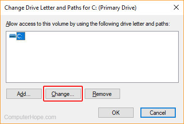 Menu for changing drive letters