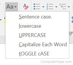 Change Case menu in Microsoft Word