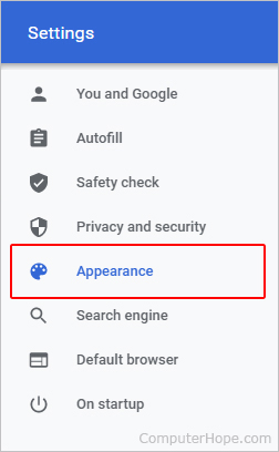 Chrome Appearances selector.