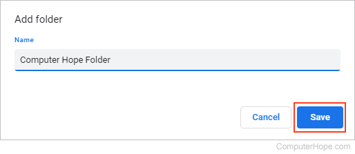 Naming a bookmarks folder in Chrome.