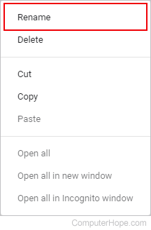 Selector that allows users to rename a bookmarks folder in Google Chrome.