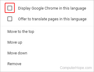 Checkbox to select a language in Chrome.