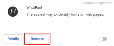 Remove extension button in Chrome.