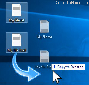 Copying two files on the Windows 10 desktop.