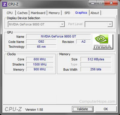 CPU-Z video card and memory information