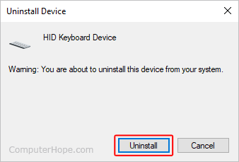 Confirming uninstall in Device Manager.
