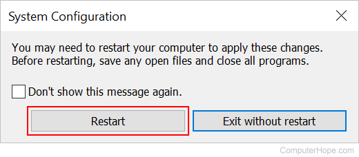 Confirming a restart of Windows.